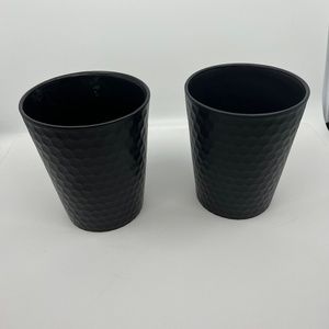 Pair Contemporary Black Ceramic Cachepots -Set of 2